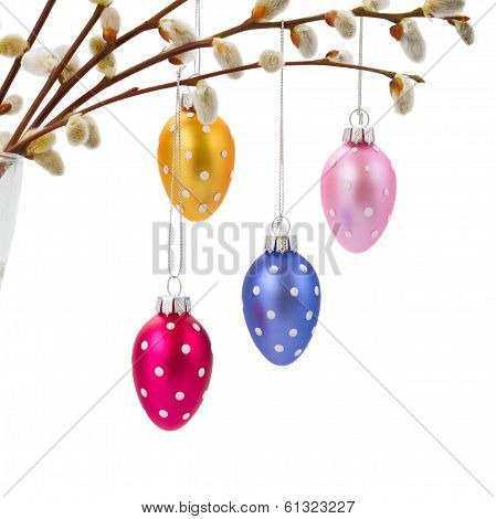 Colorful hanging easter eggs