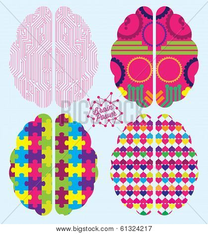 Brain Power Vector: Set of 4 patterned brain illustrations