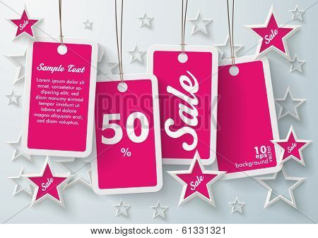 Four Purple Price Stickers With Stars