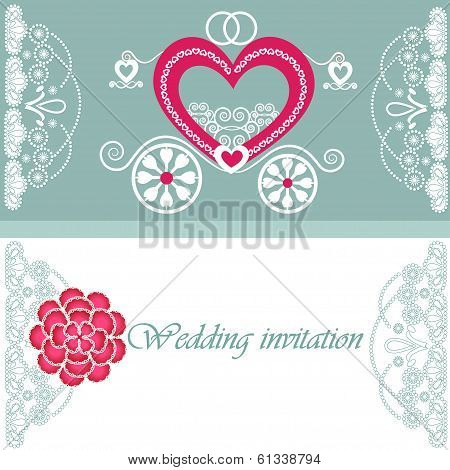 Wedding invitation card with carriage