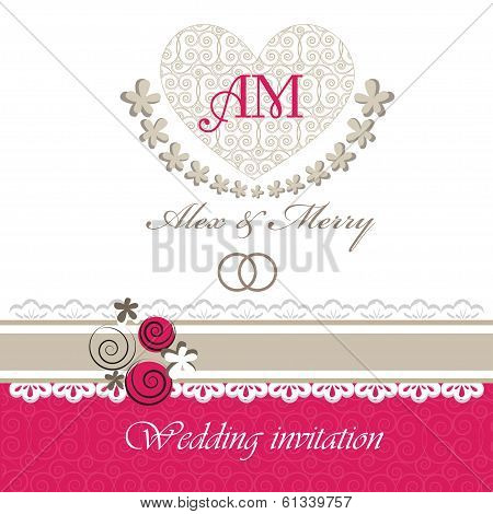 Wedding invitation card with floral elements