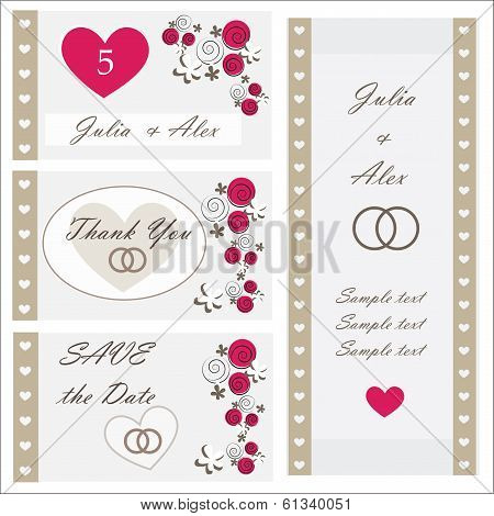 Set of wedding invitations and announcements