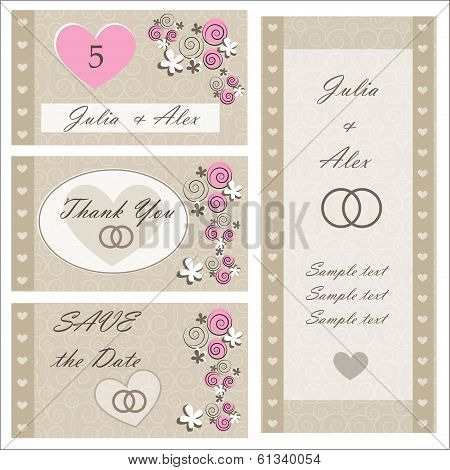 Set of wedding invitations and announcements