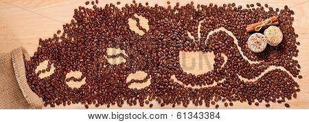 Coffee Beans, Cinnamon And Macaroons