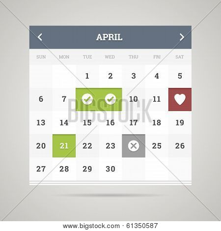 Flat calendar. Vector illustration.