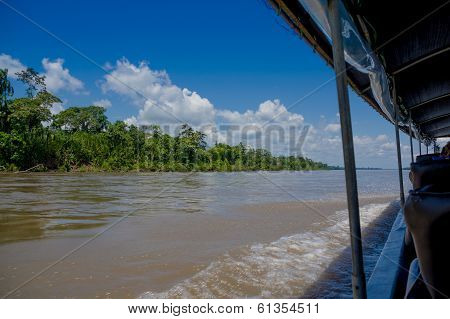 Boating on the Rio Napo River, Ecuadorian Amazon