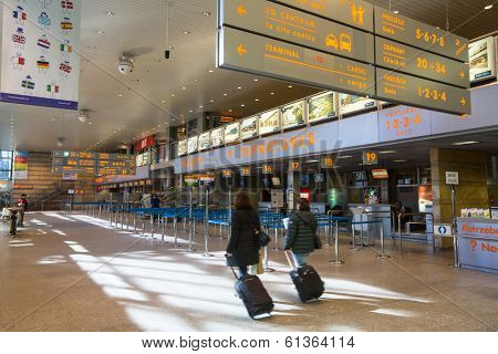 KRAKOW, POLAND - MAR 11, 2014: Terminal hall of John Paul II International Airport Krakow-Balice - celebrated its 50th anniversary. This is second airport in Poland after Warsaw airport.