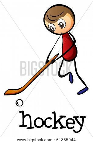 Illustration of a man playing hockey on a white background