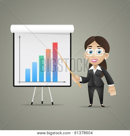 Business woman points on flipchart