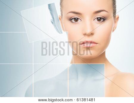 Portrait of young, healthy and beautiful woman (plastic surgery, medicine, spa, cosmetics and visage concept)
