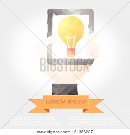 Vector Hand Hold Tablet Polygon Infographic Element With Flat Color