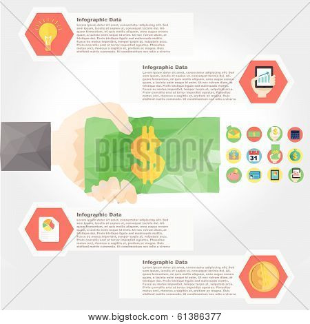 Vector Hand Hold Tablet Polygon Infographic Element With Flat Color