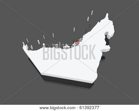 Map of United Arab Emirates (UAE). 3d