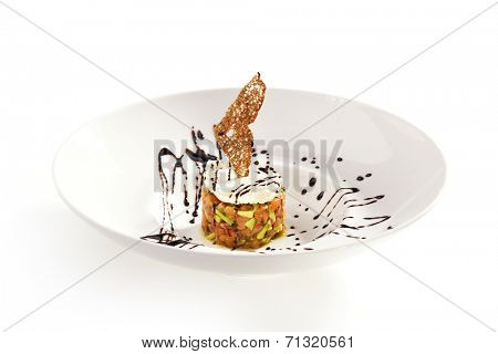 Salmon and Avocado Tartare. Topped with Cream Cheese and Crispy Bread