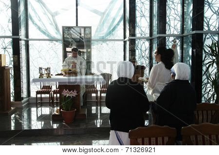 SKOPJE, MACEDONIA - MAY 18: Mass in Chapel in Mother Teresa Memorial House in Skopje, Macedonia on May 18, 2013.