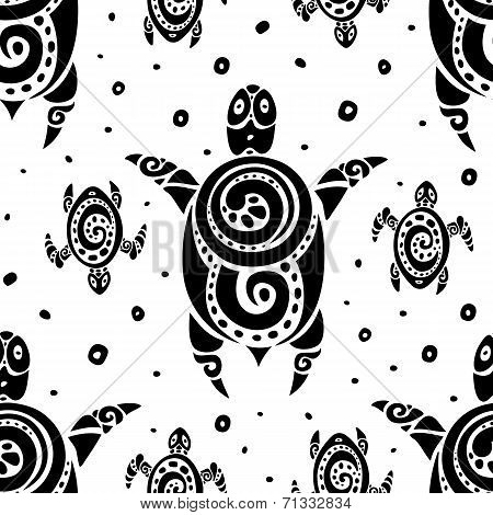 Sea Turtles.  Seamless Vector pattern.