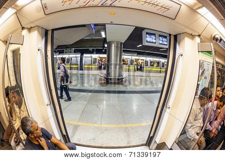 People In The Train At The Metro Station  In Delhi