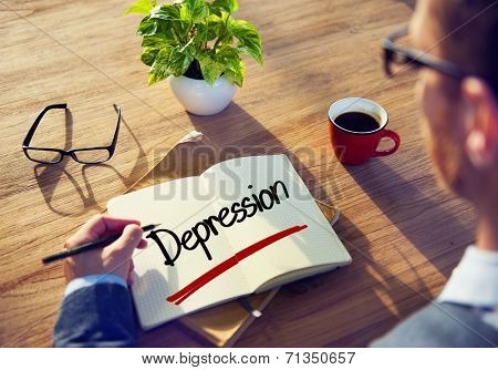 Businessman with Note About Depression Concepts