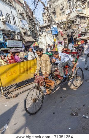 Cycle Rickshaws With Passenger In The Streets