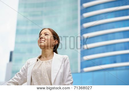 Business Woman Walking Proud City Office Building