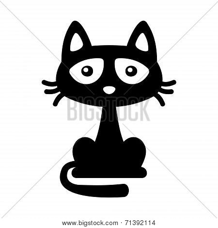 Little Black Cat Icon. Cartoon Style Halloween Illustration. Vector