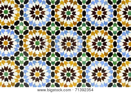 Morrocan traditional mosaic ornament from El Bahia Palace in Marrakesh.