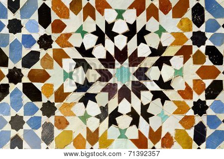Morrocan traditional mosaic ornament from El Bahia Palace in Marrakesh.