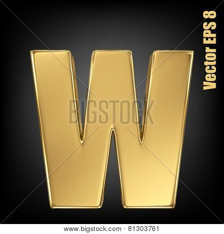 Vector letter w from gold solid alphabet. Lovercase golden font collection. EPS 8
