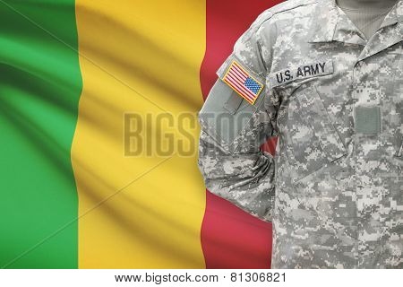 American Soldier With Flag On Background - Mali