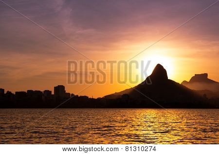 Rio de Janeiro Mountains and Lake by Sunset