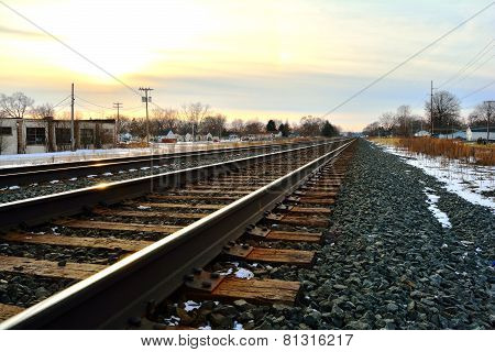Railroad Tracks on a Winter Evening