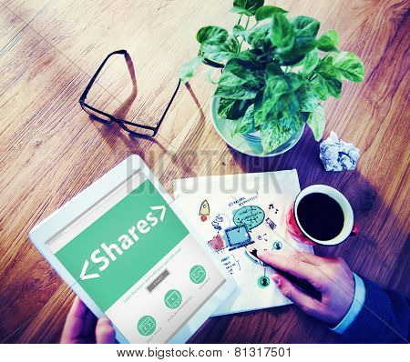 Digital Online Shares Commision Office Working Concept