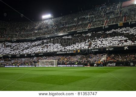 VALENCIA, SPAIN - JANUARY 25: Valencia team fans during Spanish League match between Valencia CF and Sevilla FC at Mestalla Stadium on January 25, 2015 in Valencia, Spain