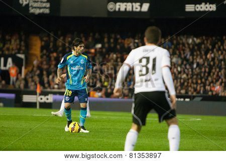 VALENCIA, SPAIN - JANUARY 25: Ever Banega during Spanish League match between Valencia CF and Sevilla FC at Mestalla Stadium on January 25, 2015 in Valencia, Spain