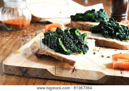 canape with  black cabbage
