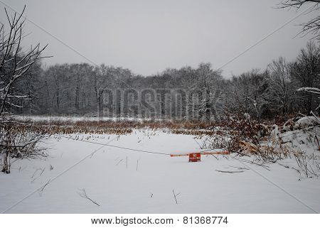 Snow Covered No Parking Sign In The Country