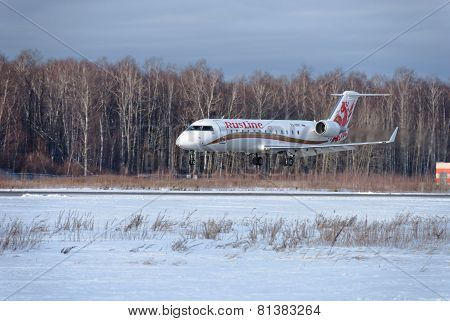 NIZHNY NOVGOROD. RUSSIA. January 26, 2015. STRIGINO AIRPORT.Passenger plane Bombardier CRJ 100
