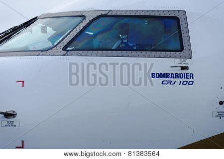 NIZHNY NOVGOROD. RUSSIA. January 26, 2015. STRIGINO AIRPORT.Passenger plane Bombardier CRJ 100