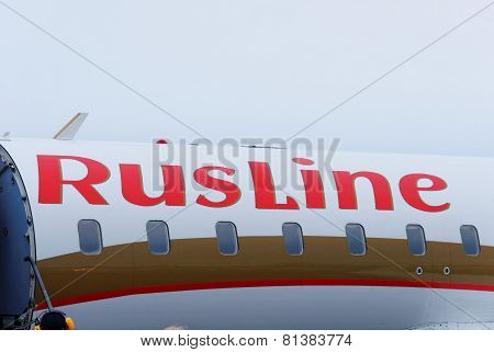 NIZHNY NOVGOROD. RUSSIA. January 26, 2015. STRIGINO AIRPORT.Passenger plane Bombardier CRJ 100
