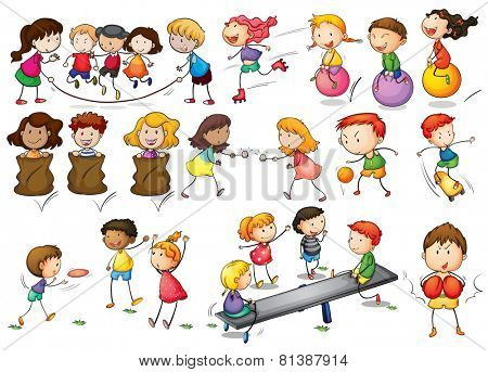 Illustration of children playing and doing activities