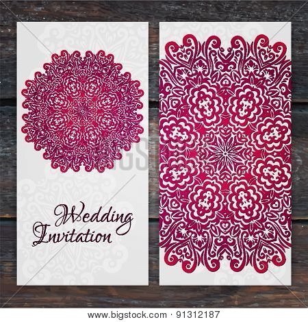 Lacy Vector Wedding Card Template. Romantic Vintage Wedding Invitation. Abstract Circle Floral Ornam