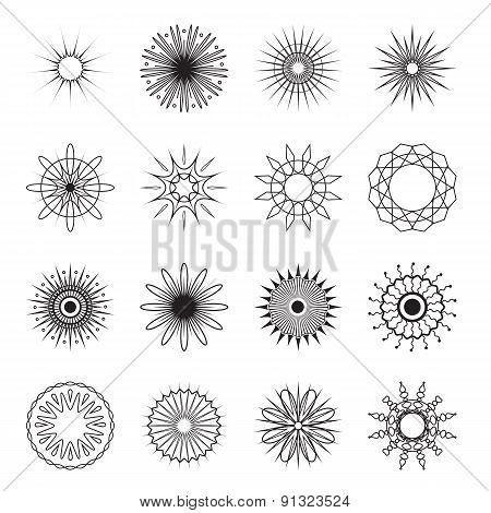 Vector Vintage Circular Ornaments. Retro Sunburst Collection
