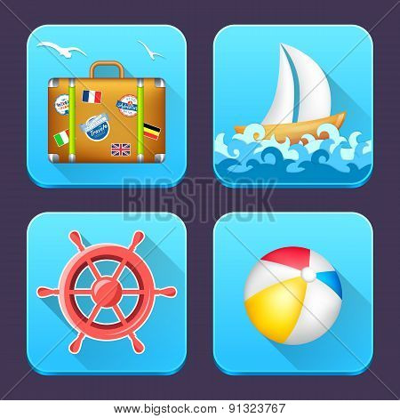 Colorful Collection Of Summer Holidays, Vacation, Travel Icons