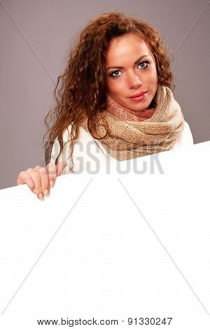 Woman With White Advertising Sign