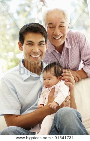 Asian father,son and granddaughter
