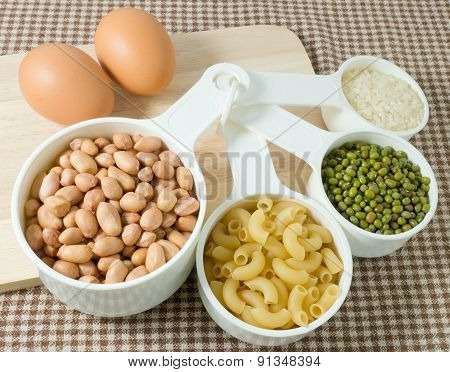 Pasta, Rice, Peanuts, Mung Beans And Egg