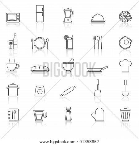 Kitchen Line Icons With Reflect On White