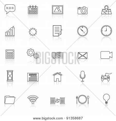 Application Line Icons With Reflect On White