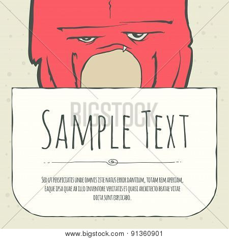 Cute doodle cartoon monster greeteng or invitation card with place for your text.