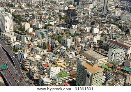 BANGKOK, THAILAND - OCTOBER 27, 2011: Aerial vew on Bangkok downtown from Leboa hotel. Bangkok is the capital of Thailand. It is known in Thai as Krung Thep Maha Nakhon.